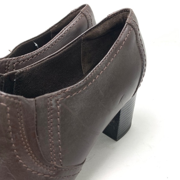 CLARKS Chocolate Brown Chunky Block High Heels Clogs Booties Leather Shoes 9 W - Picture 10 of 16